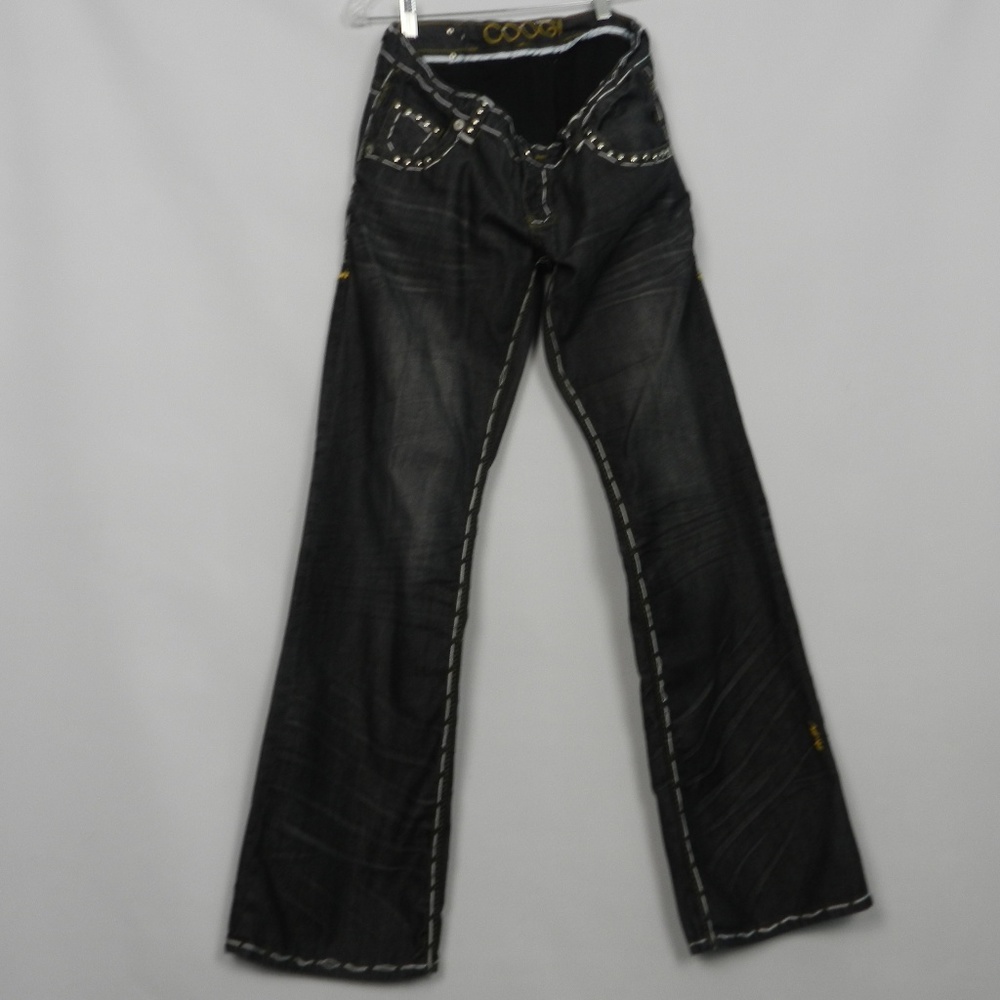 COOGI Black Wide Leg Jeans with Contrast Stitching